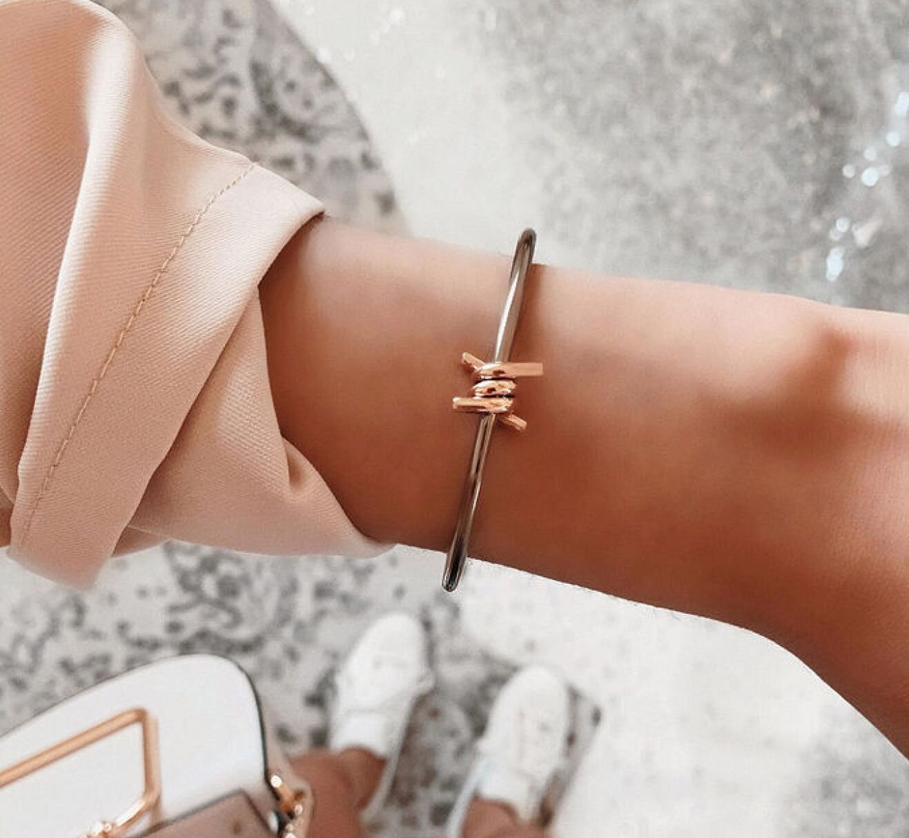 Model wearing Single Barbed women's cuff