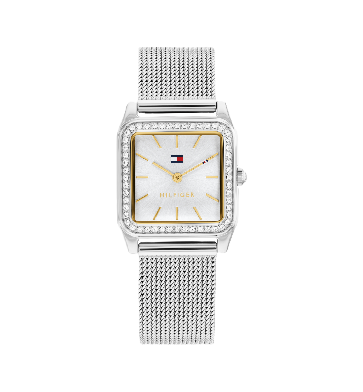 Tommy hilfiger stainless steel mesh bracelet and silver square dial