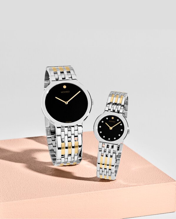 Movado two tone his and her Essence watches