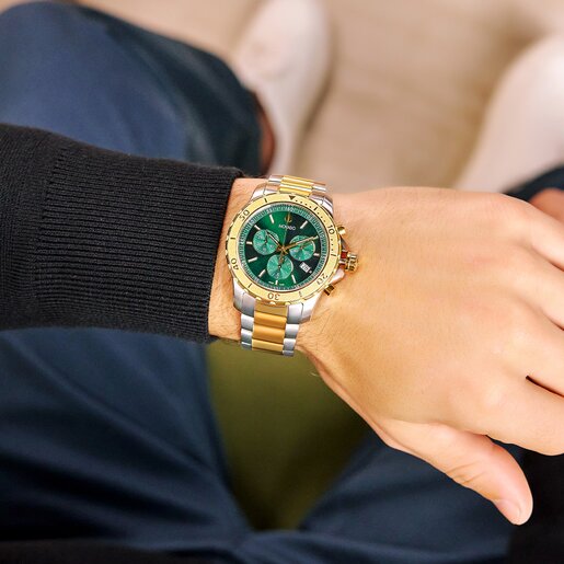 Movado Active Sport two tone bracelet and green dial on model 