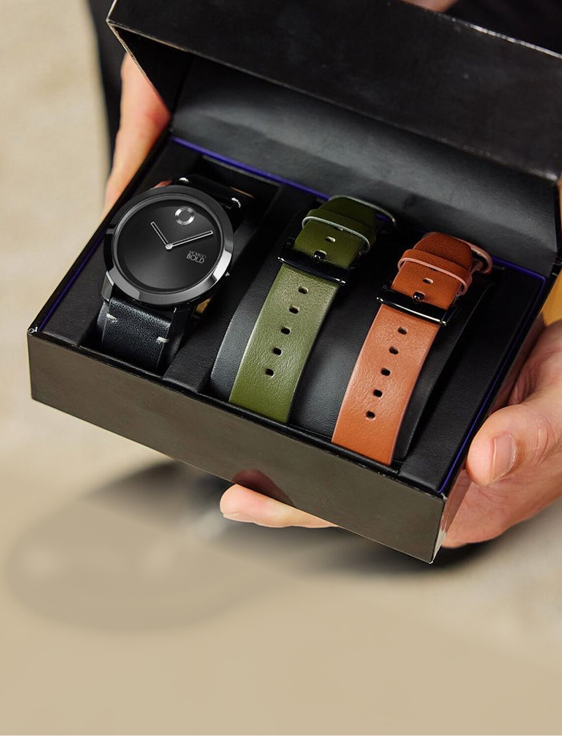 Movado Trend interchangeable strap gift set displayed in gift box