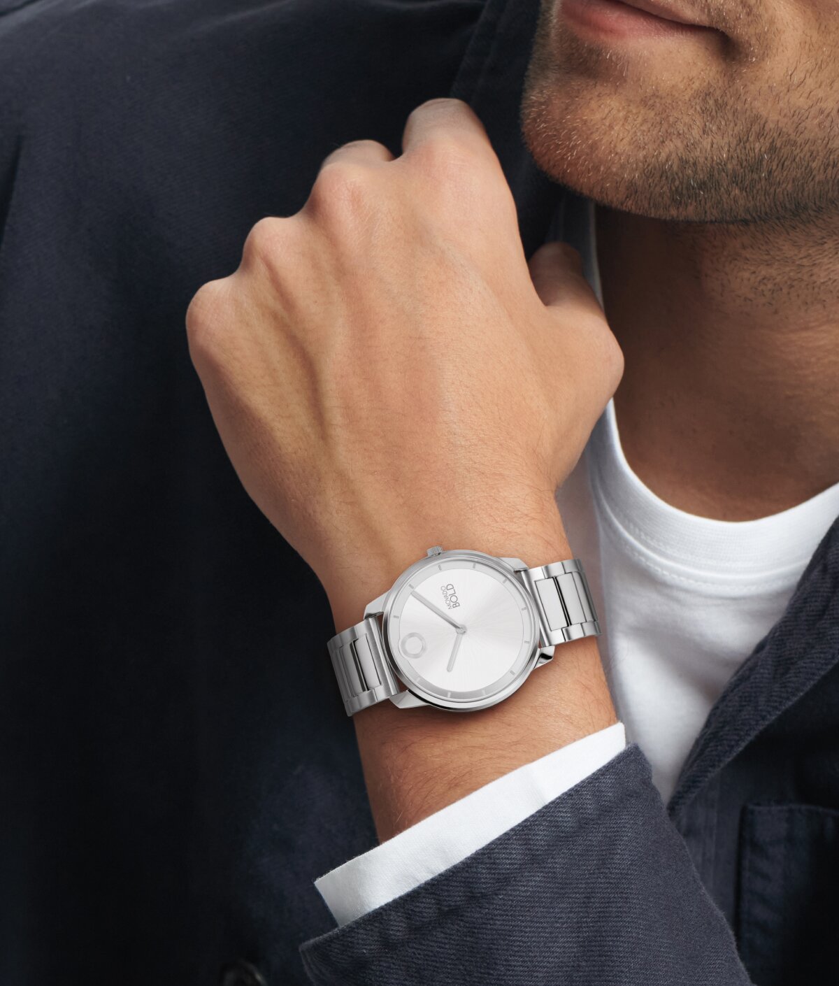 Movado Trend Element watch in stainless steel on figure
