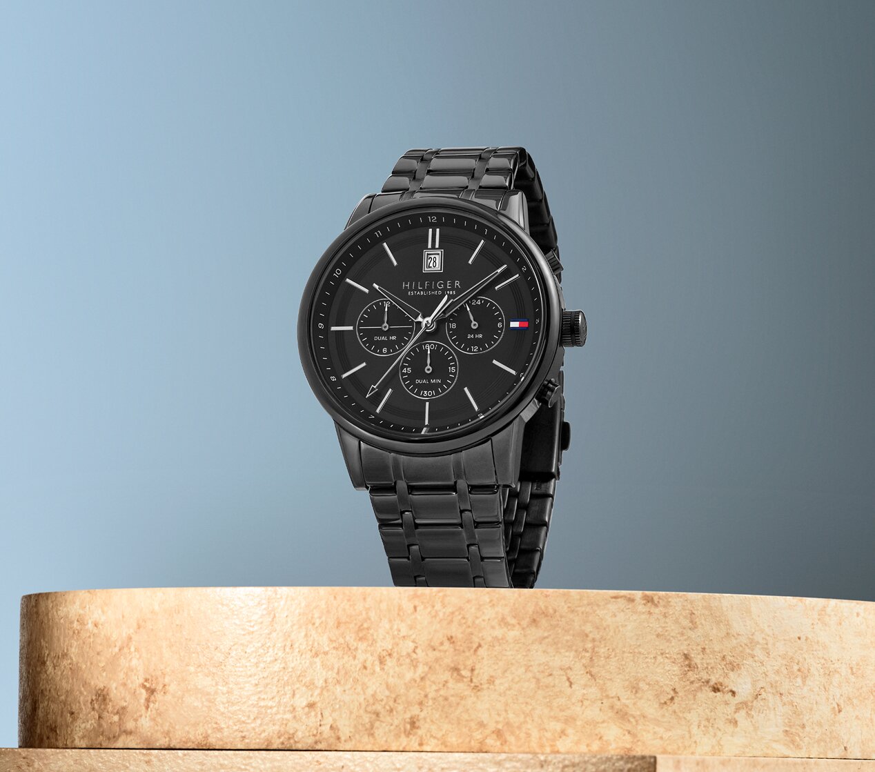 Tommy Hilfiger men's ionic plated black steel bracelet watch