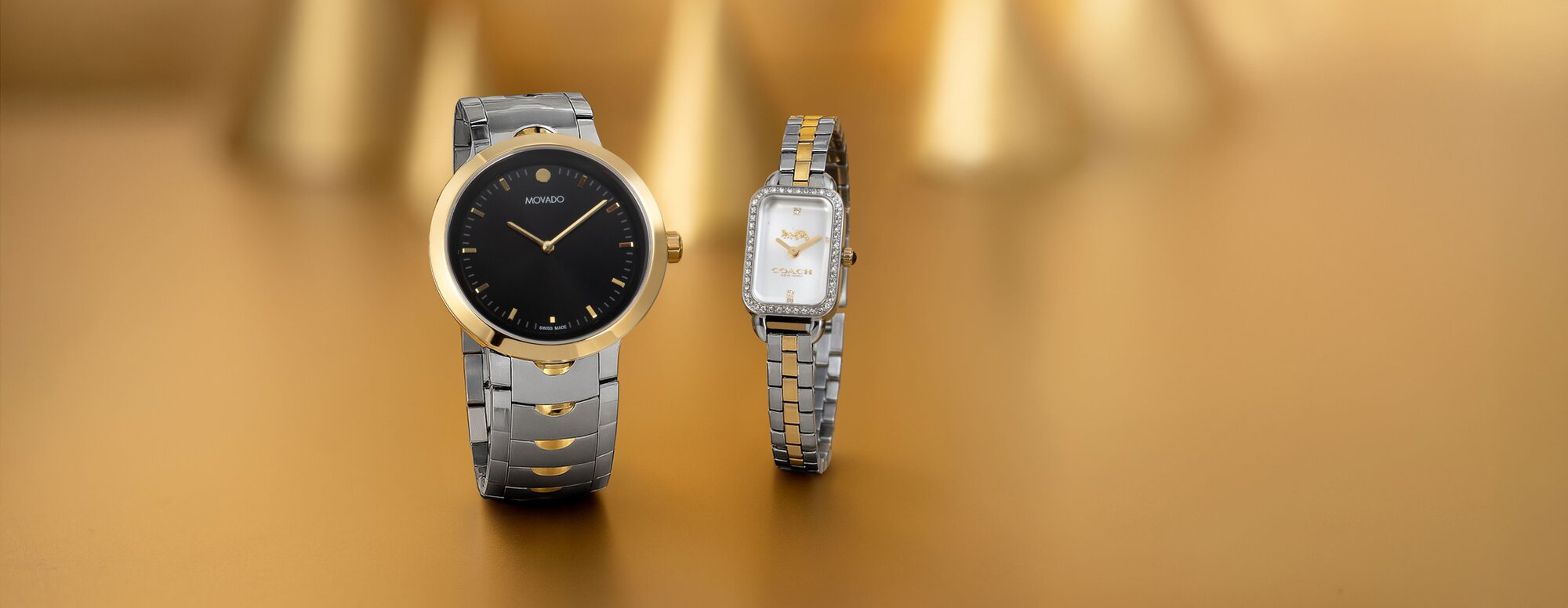 Movado Stellar two tone bracelet paired with Coach Ludlow with two tone bracelet