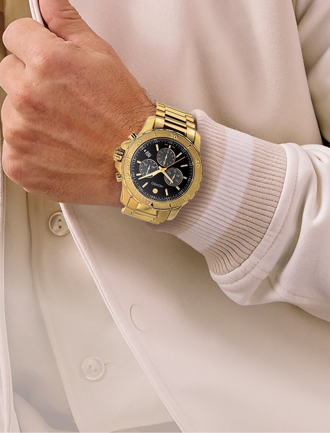 Movado gold plated active sport watch on model