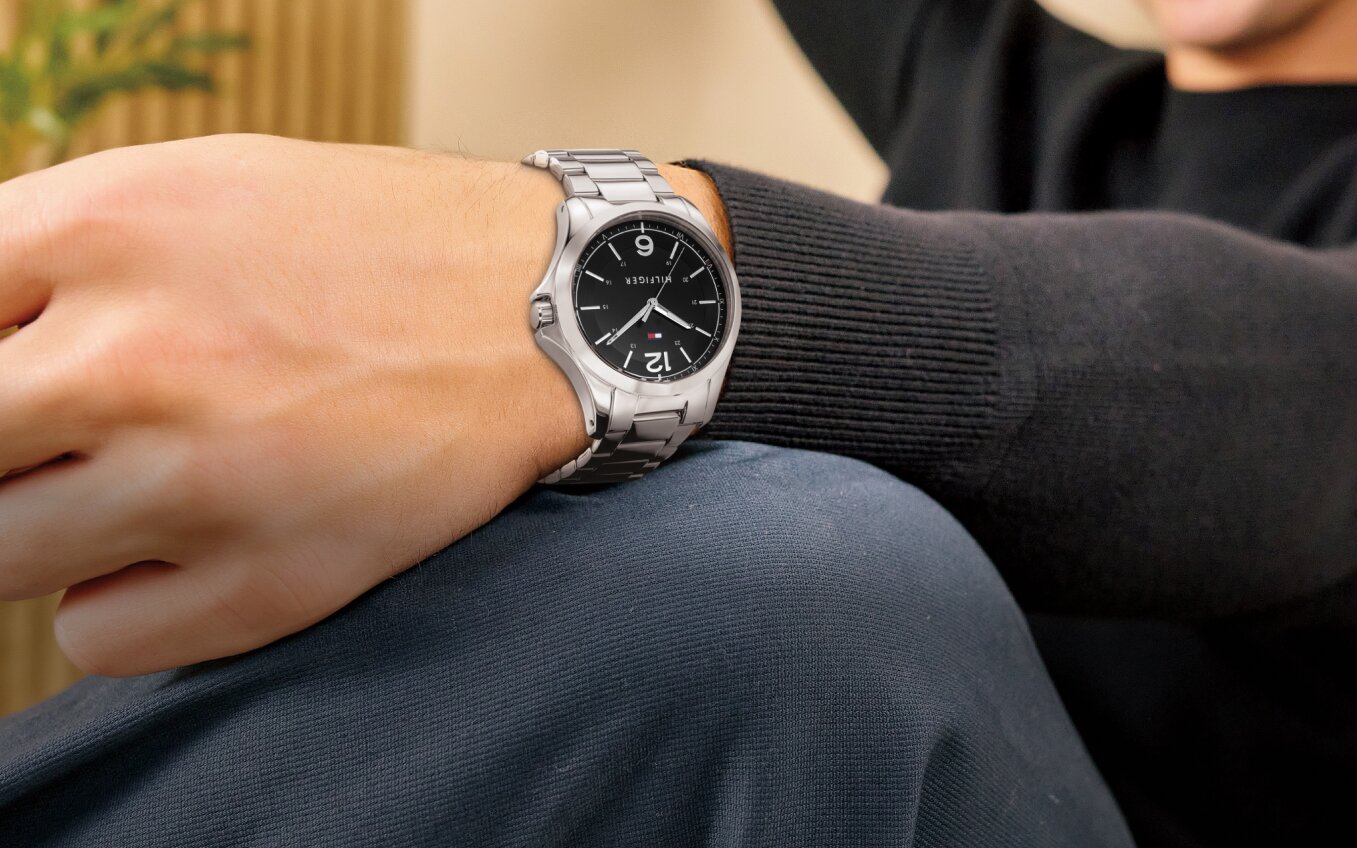 Tommy Hilfiger mens stainless steel bracelet on model