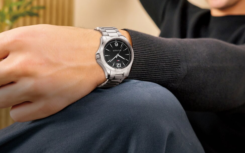 Tommy Hilfiger mens stainless steel bracelet on model