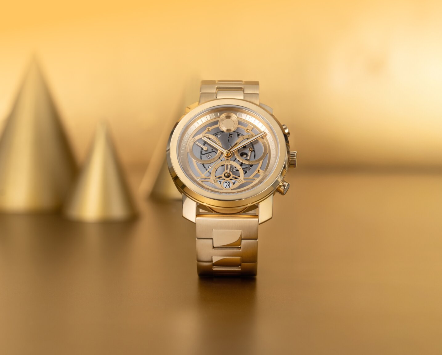 Movado Trend Propel skeleton watch in gold