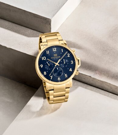 Tommy Hilfiger mens gold plated bracelet and blue dial
