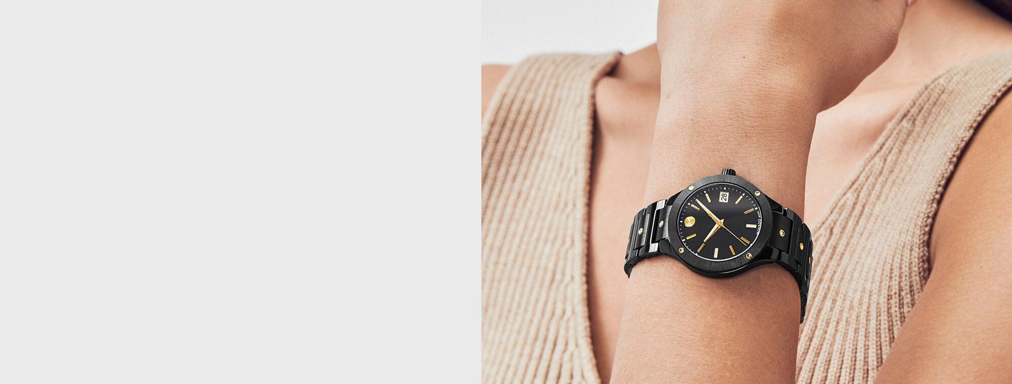 Movado Signature black ceramic watch with gold markers