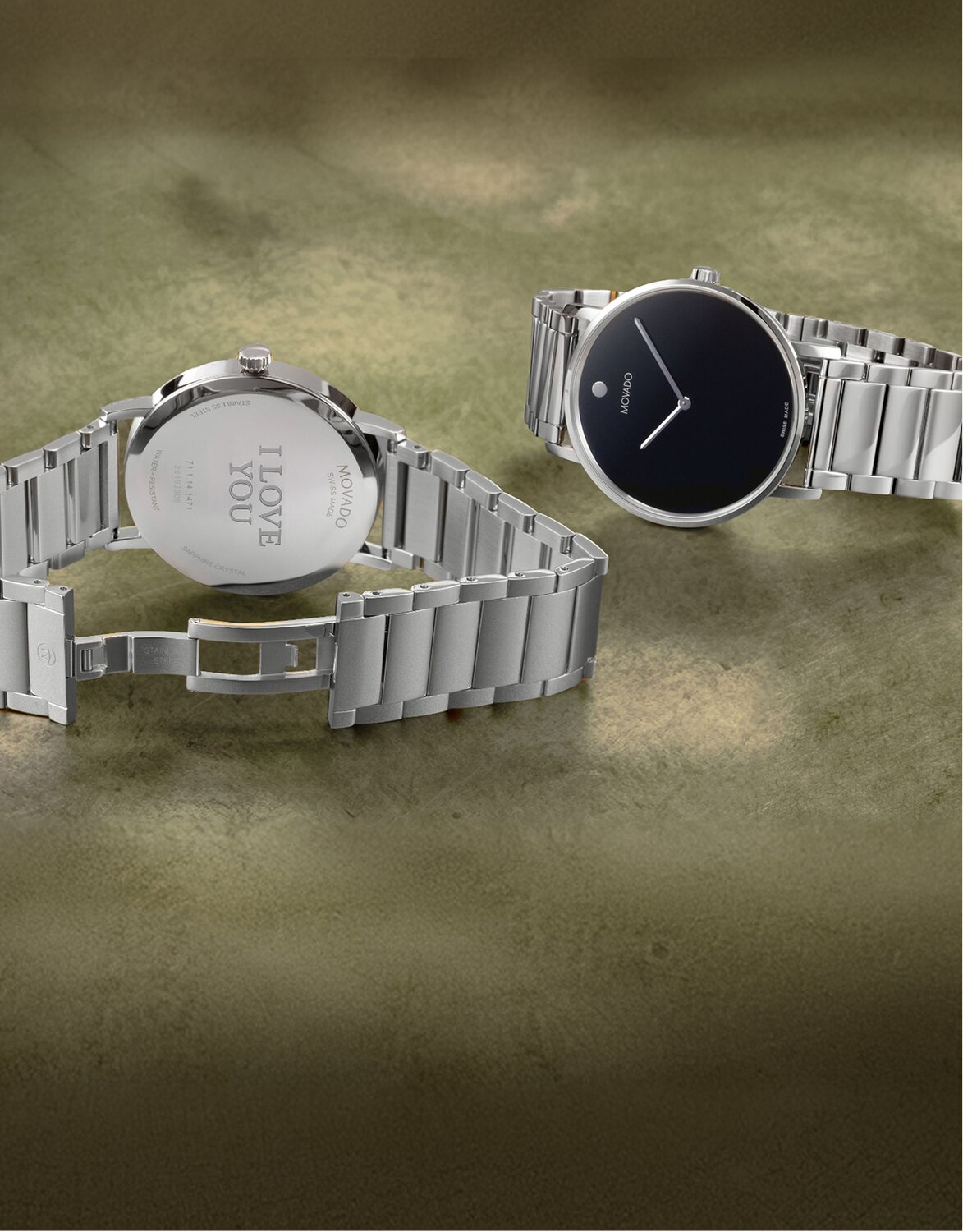 Movado signature bracelet with engraving on caseback
