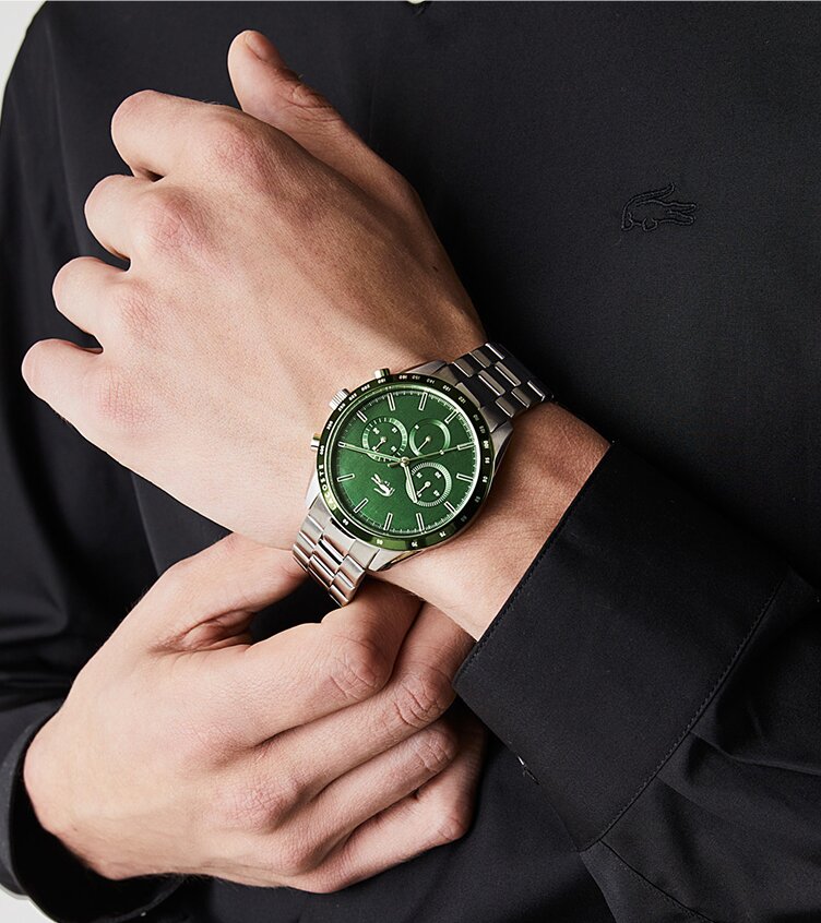Lacoste Boston stainless steel bracelet and green dial on model 