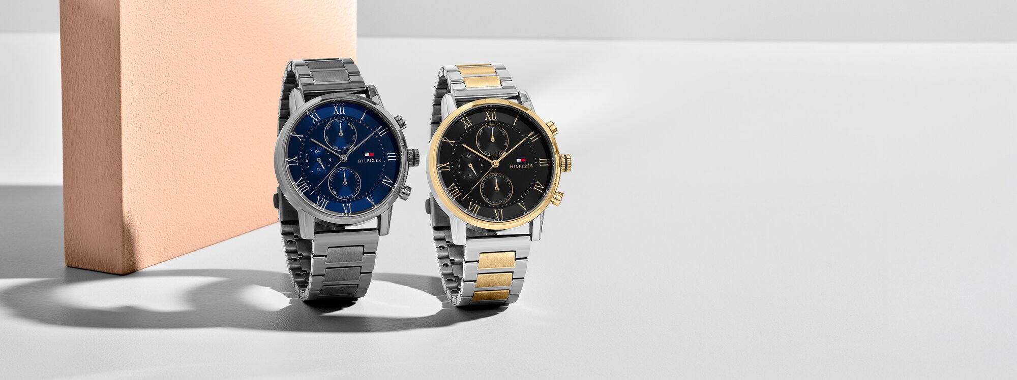 Tommy Hilfiger mens watches in two tone and grey IP bracelets