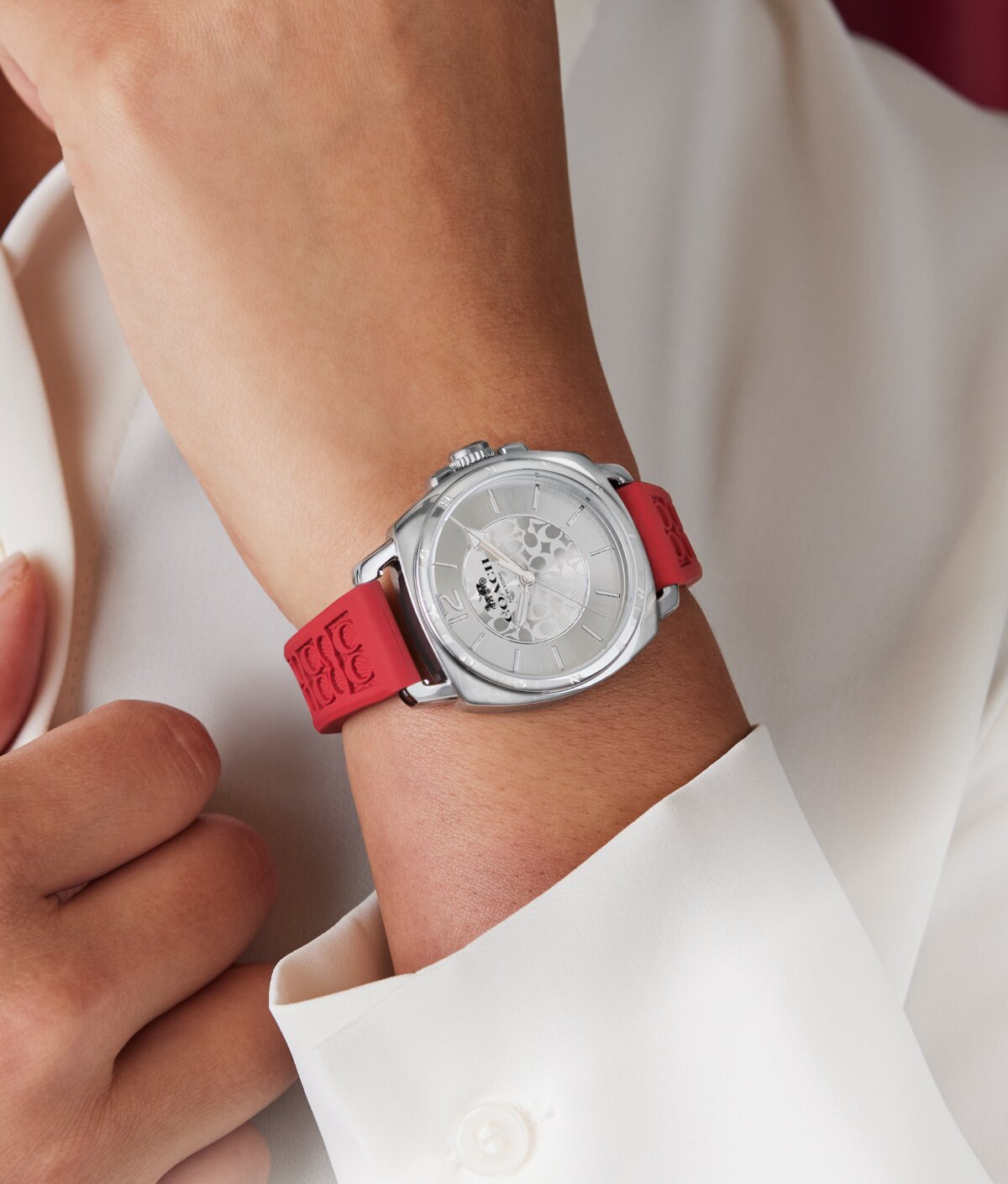 Coach Boyfriend red silicone strap on figure 