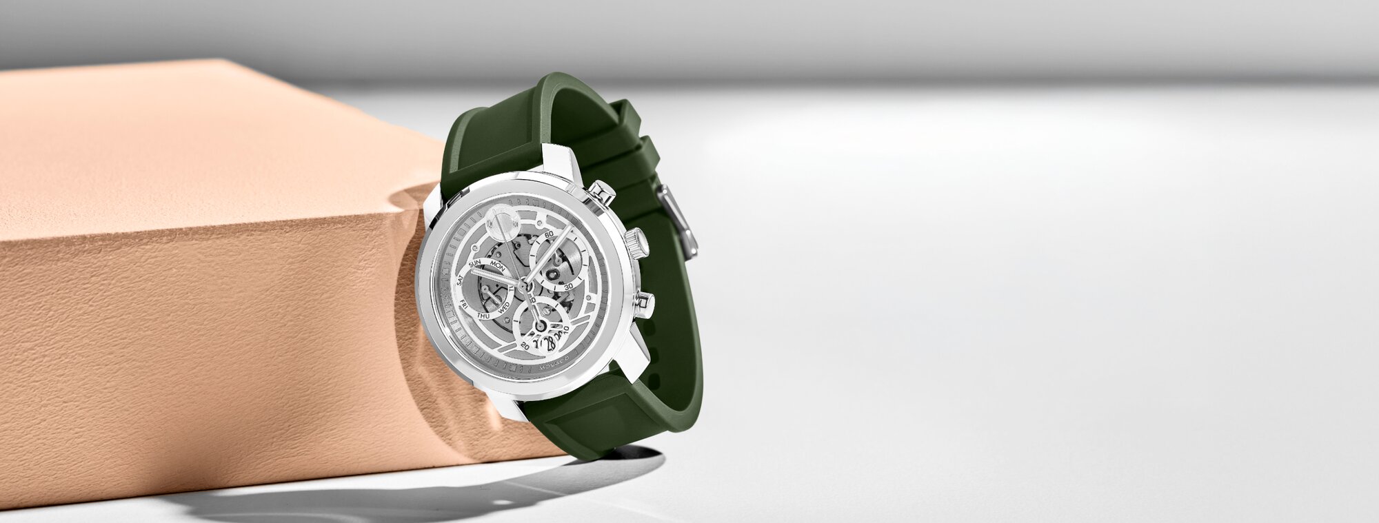 Movado trend skeleton green silicone strap watch