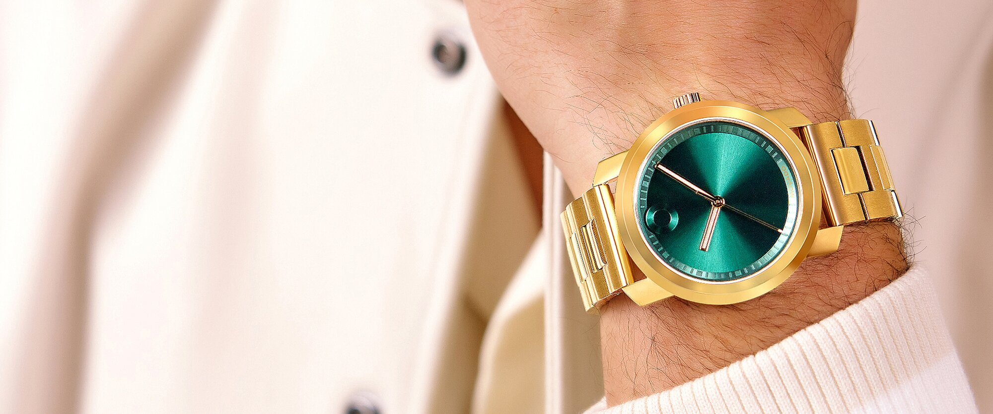 Movado Trend Propel watch with green dial on model