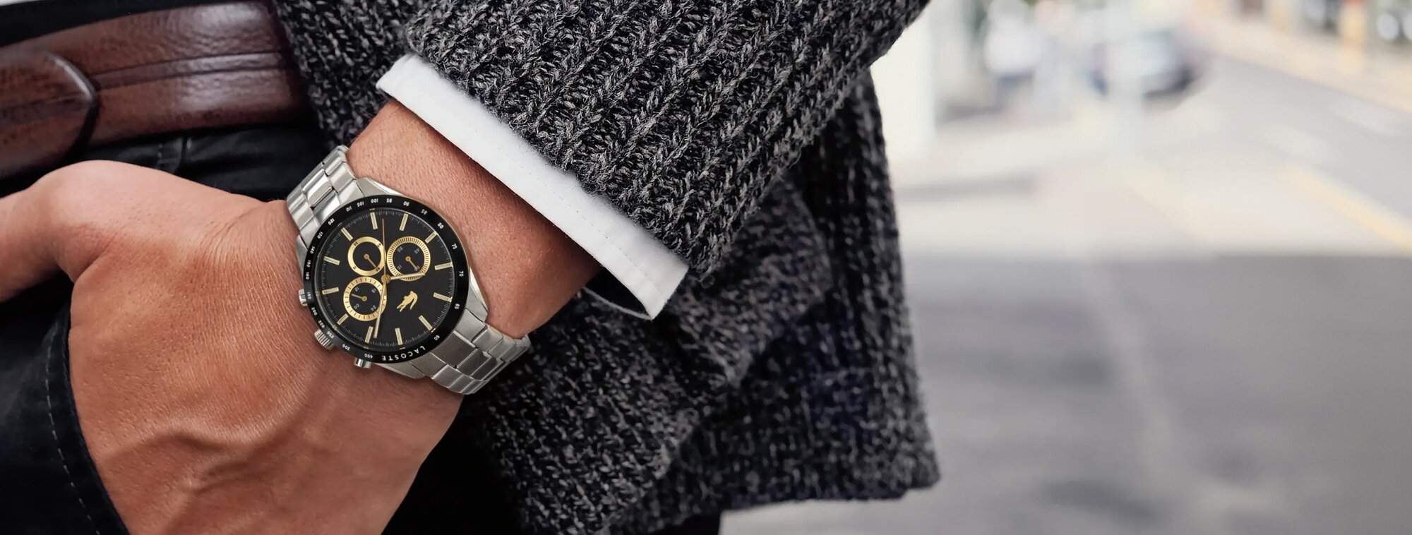 Lacoste Boston stainless steel bracelet on model