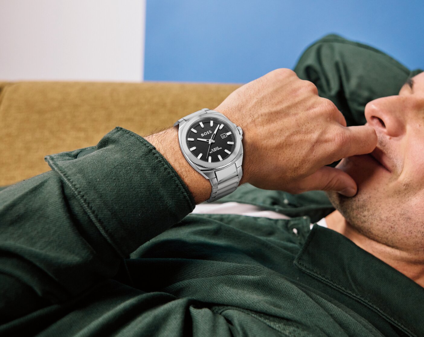 Boss Walker stainless steel watch on model