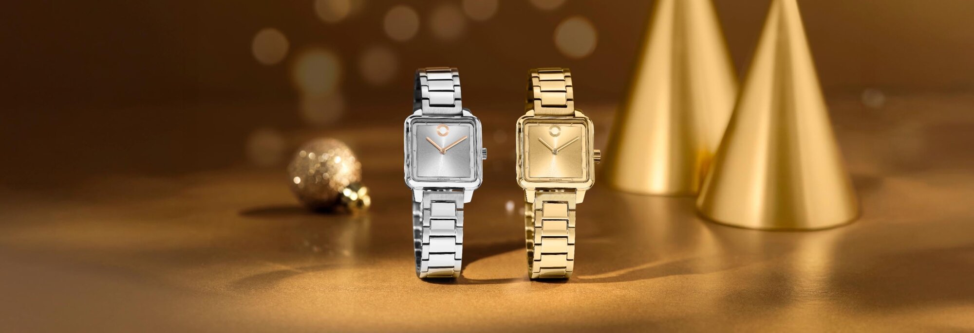 Movado Trend women's 27mm square watch in stainless steel and gold