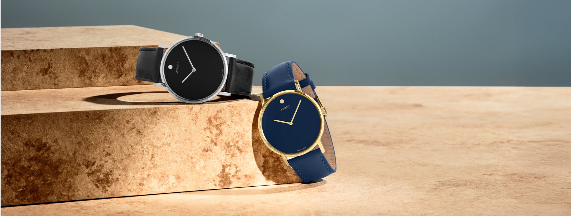 Movado signature straps in black and blue