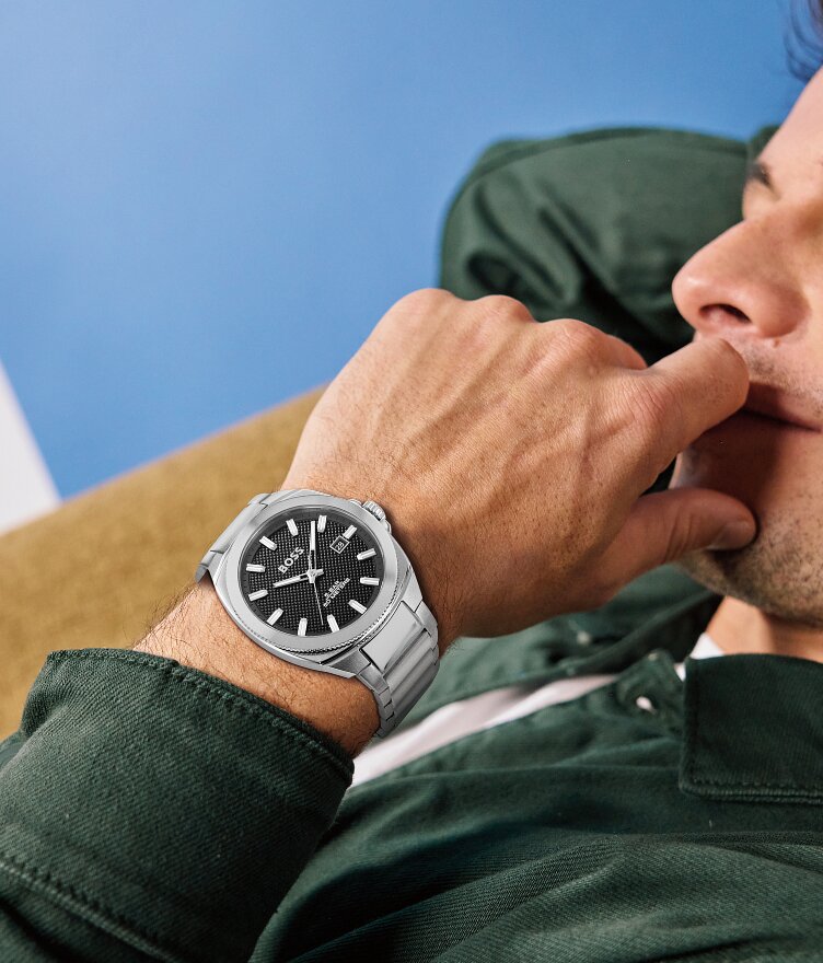 Boss Walker stainless steel watch on model