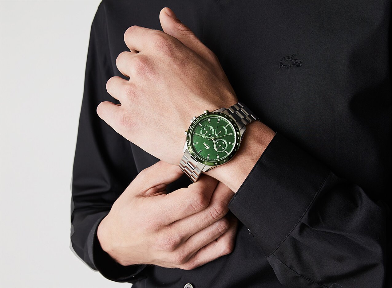 Lacoste Boston stainless steel bracelet and green dial on model 