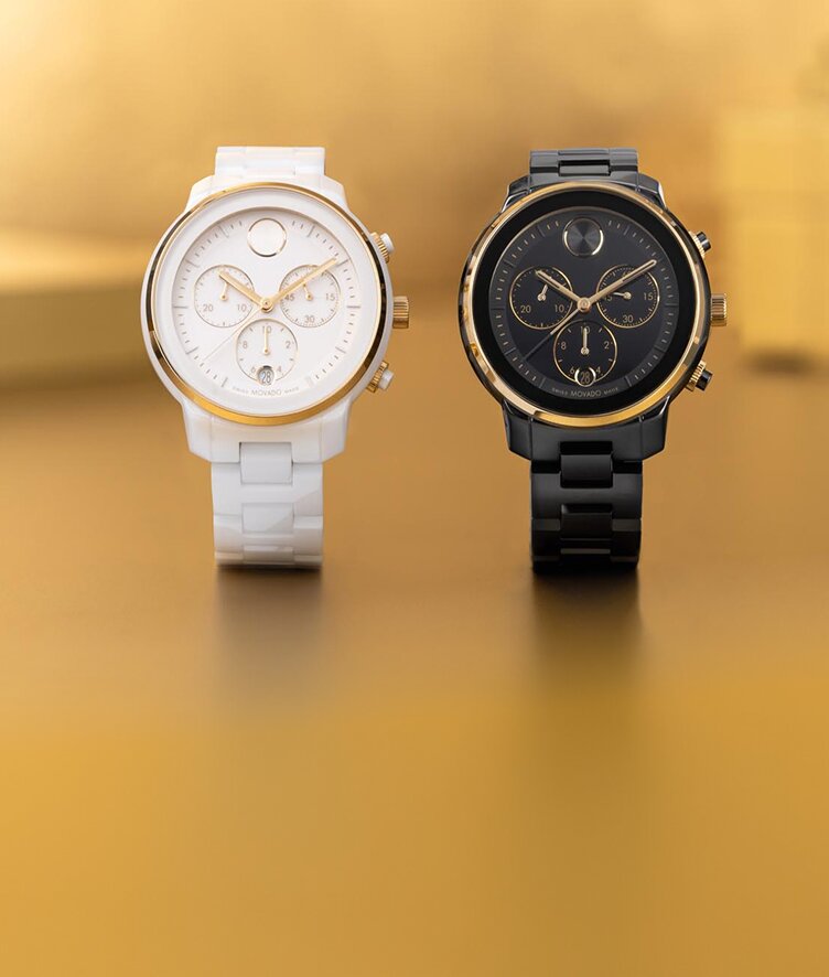 Movado Trend Sport ceramic watches in black and white