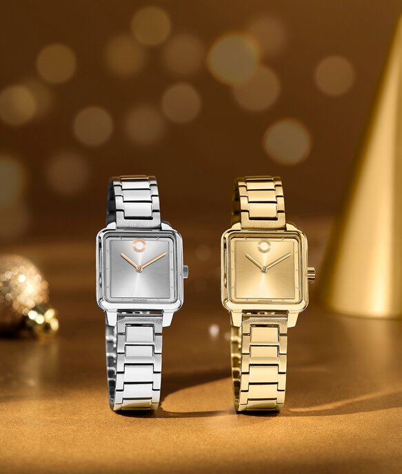 Movado Trend women's 27mm square watch in stainless steel and gold