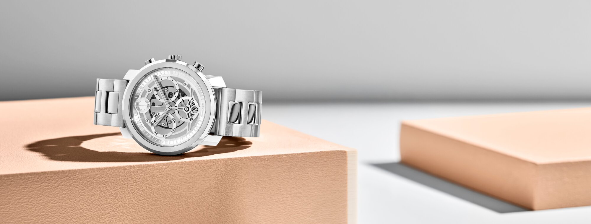 Movado Trend Propel skeleton watch in stainless steel