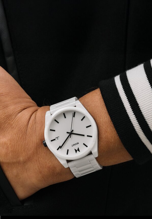 MVMT mens white Element ceramic watch on model 