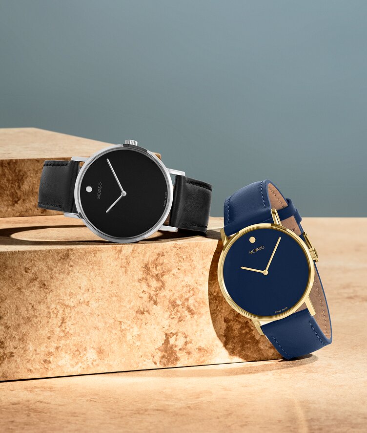 Movado signature straps in black and blue