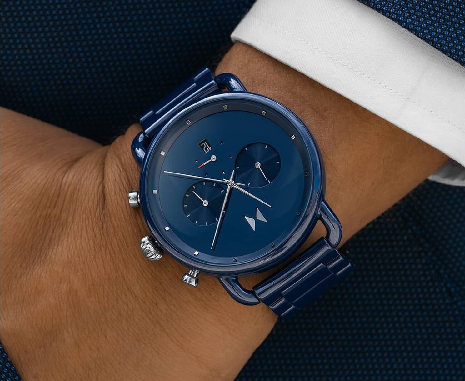 Picture of blue ceramic blacktop watch on figure