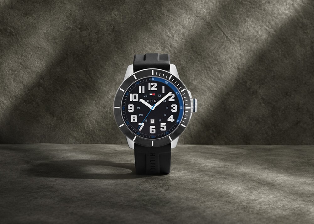 Tommy Hilfiger mens watch with black silicone strap