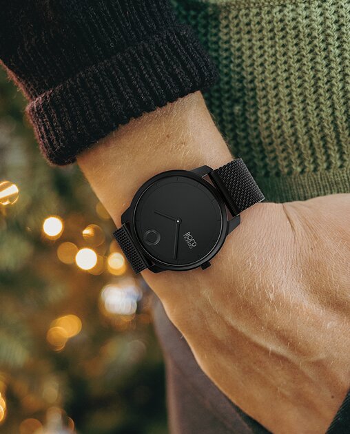 Movado Trend black mesh bracelet on model