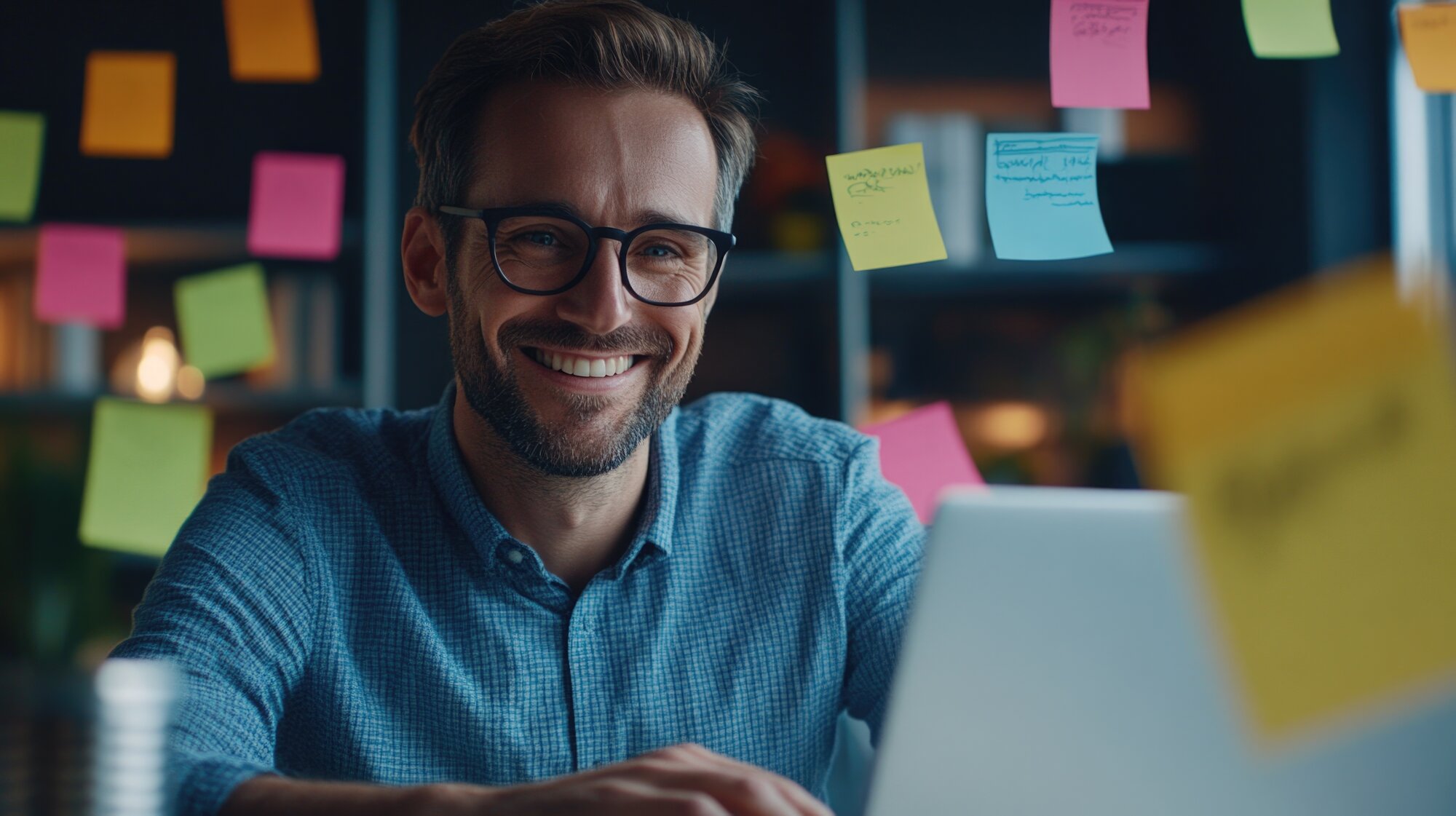Content business owner at his computer.
