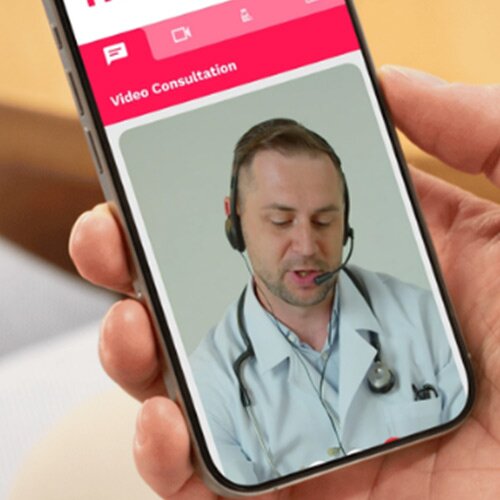 A video consultation with a doctor on a mobile phone.