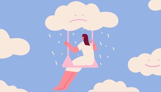 illustration of person with borderline personality disorder swinging on a rain cloud