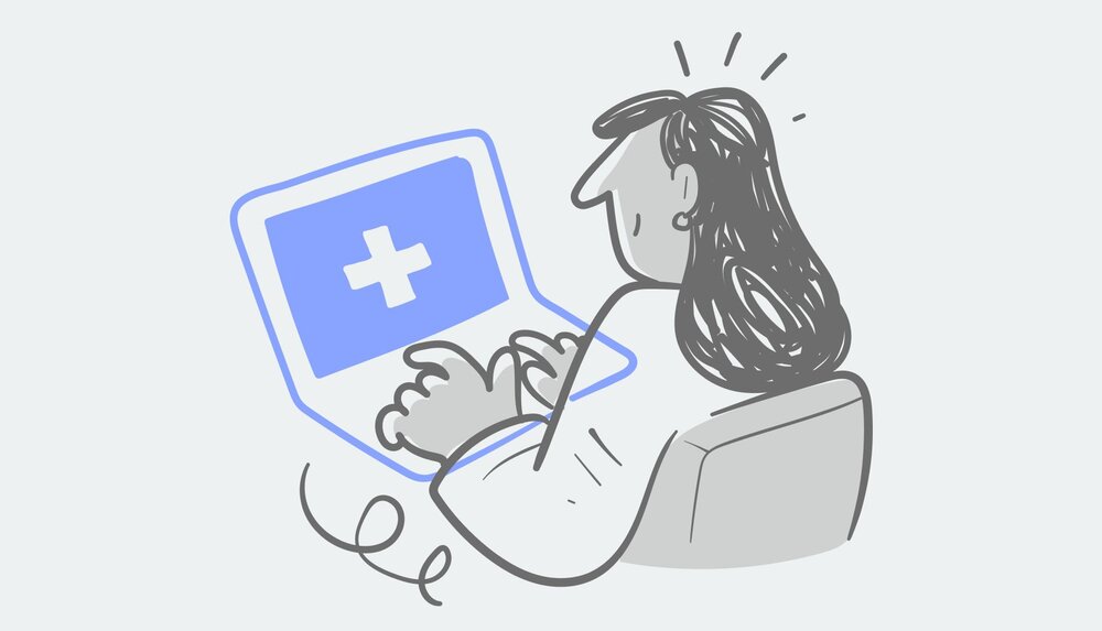 An illustration of a clinician working on EHR implementation