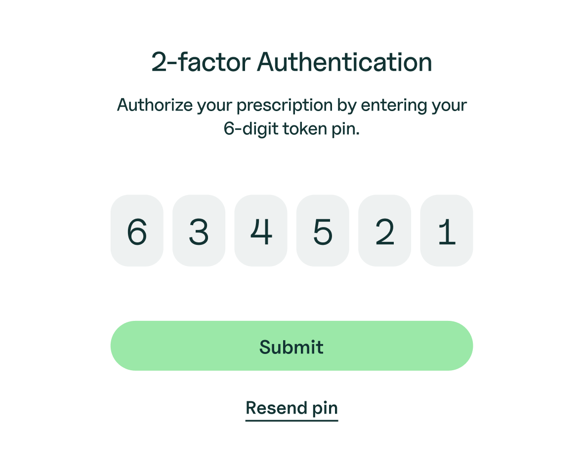 2-factor authentication modal for prescription security