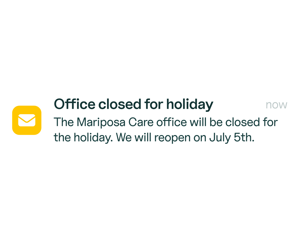 Group message modal for a closed office announcement 