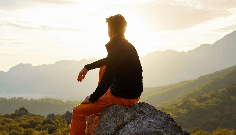person looking out over nature to illustrate the looking back, looking forward exercise