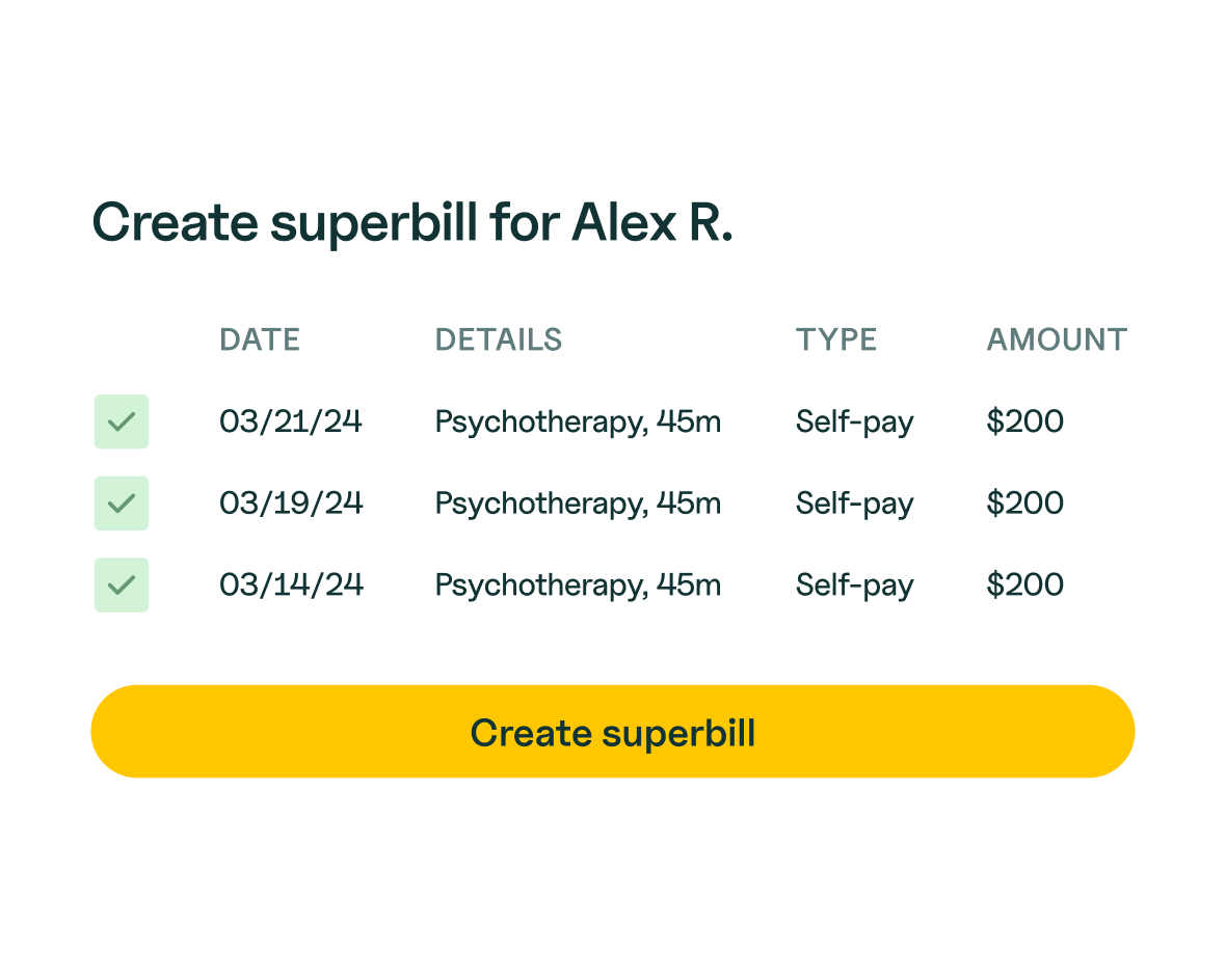 Superbill creation modal for client