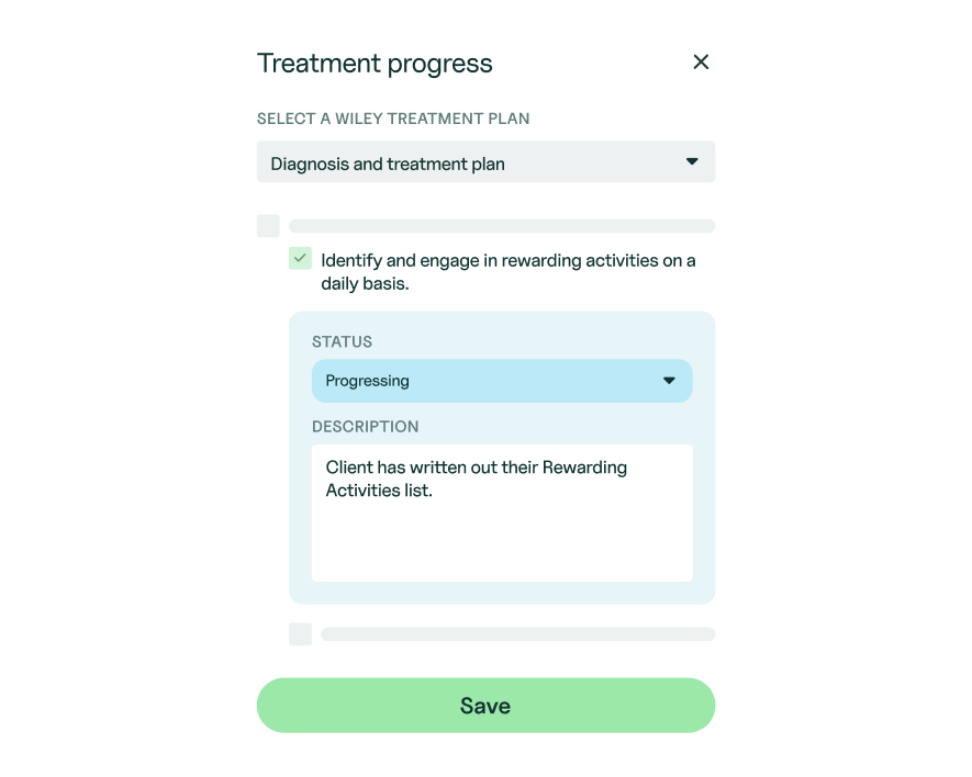 Treatment progress modal with details