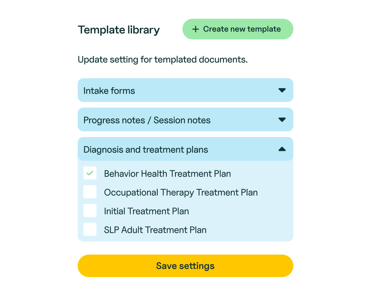 Template library with options to update setting or create new templates