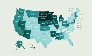map of United States and average costs of therapy in 2018