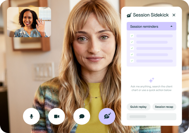 Telehealth call with Session Sidekick modal