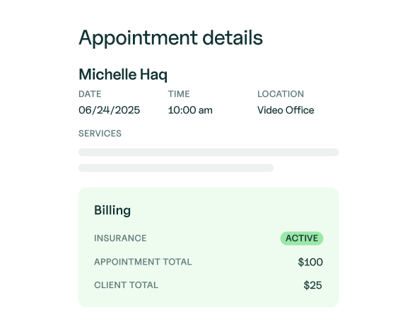 appointment details showing billing status as active