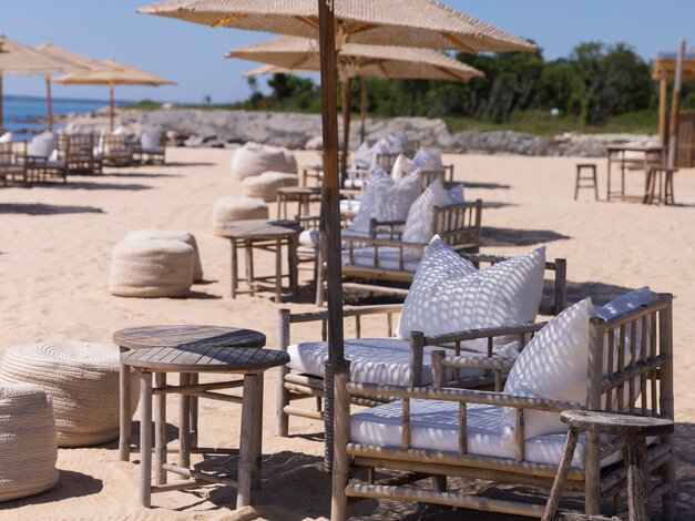 The Sandbox seating area at the Beach Club at Duryea's Orient Point