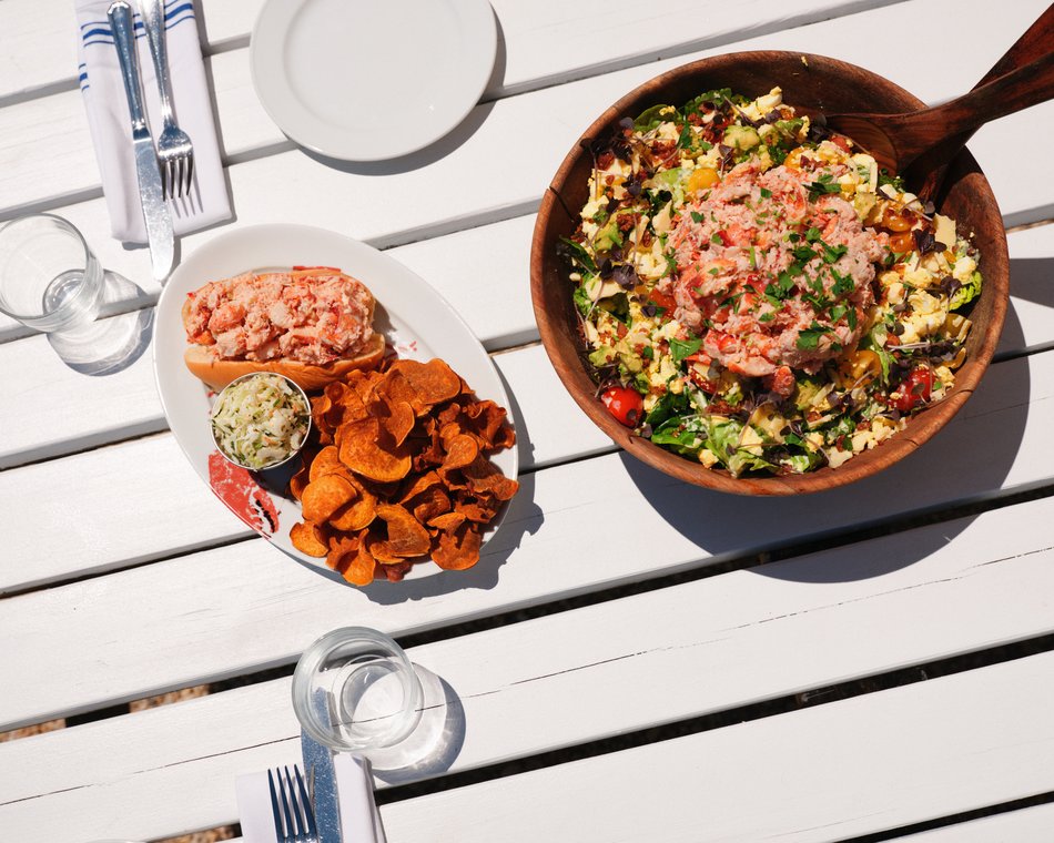 Famous Lobster Cobb Salad with Tarragon Dressing alongside the Duryea's Lobster Roll