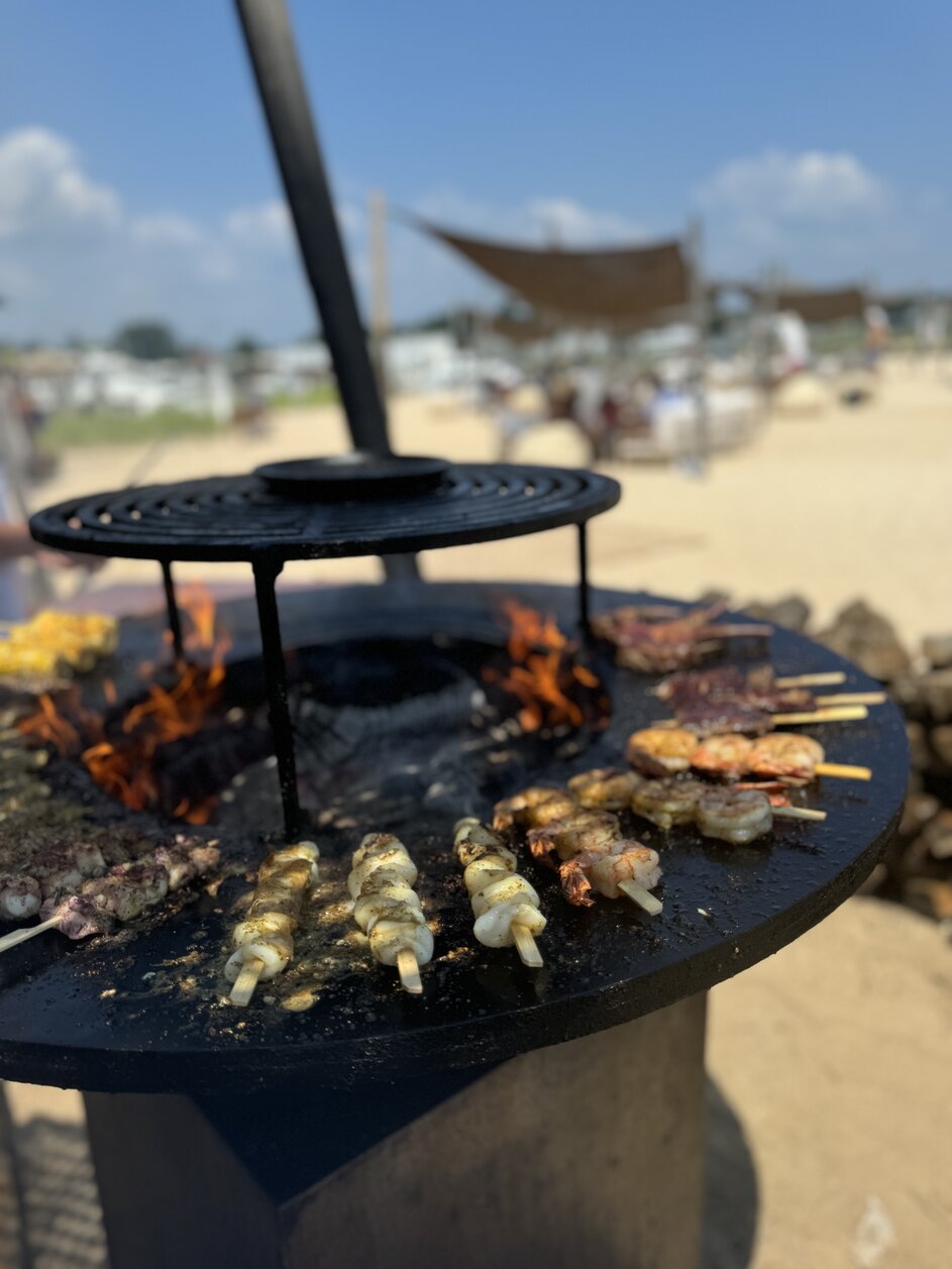Vignette of several appetizers placed on a table at the Beach Club at Duryea's Orient Point